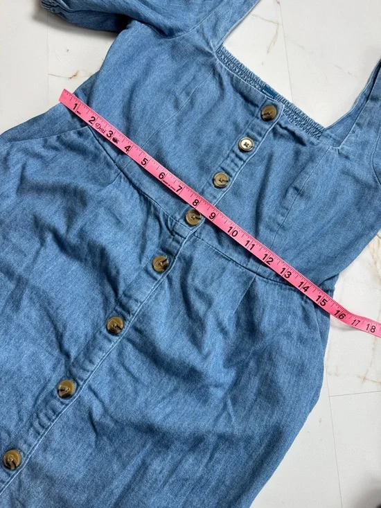 Old Navy Maternity Puff Sleeve Denim Button Front Dress Sz S Summer Western - Picture 7 of 11